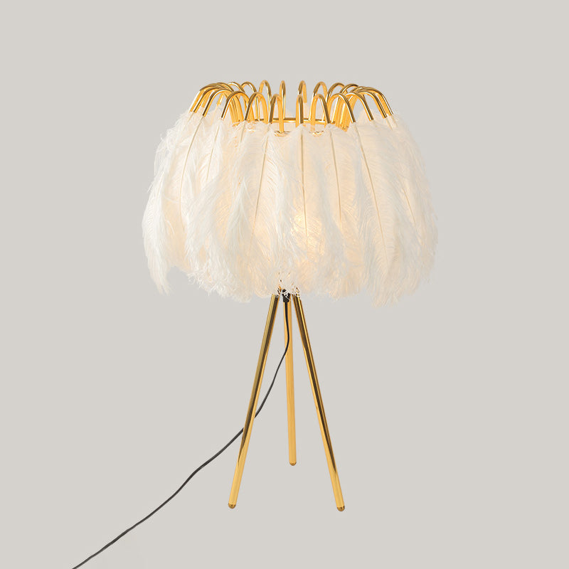 Feather Flower Blossom Table Light Contemporary Single-Bulb Night Lamp for Bedroom Gold Clearhalo 'Lamps' 'Table Lamps' Lighting' 2478581