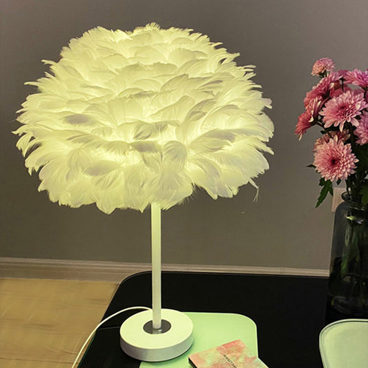 Feather Flower Blossom Table Light Contemporary Single-Bulb Night Lamp for Bedroom Clearhalo 'Lamps' 'Table Lamps' Lighting' 2478582