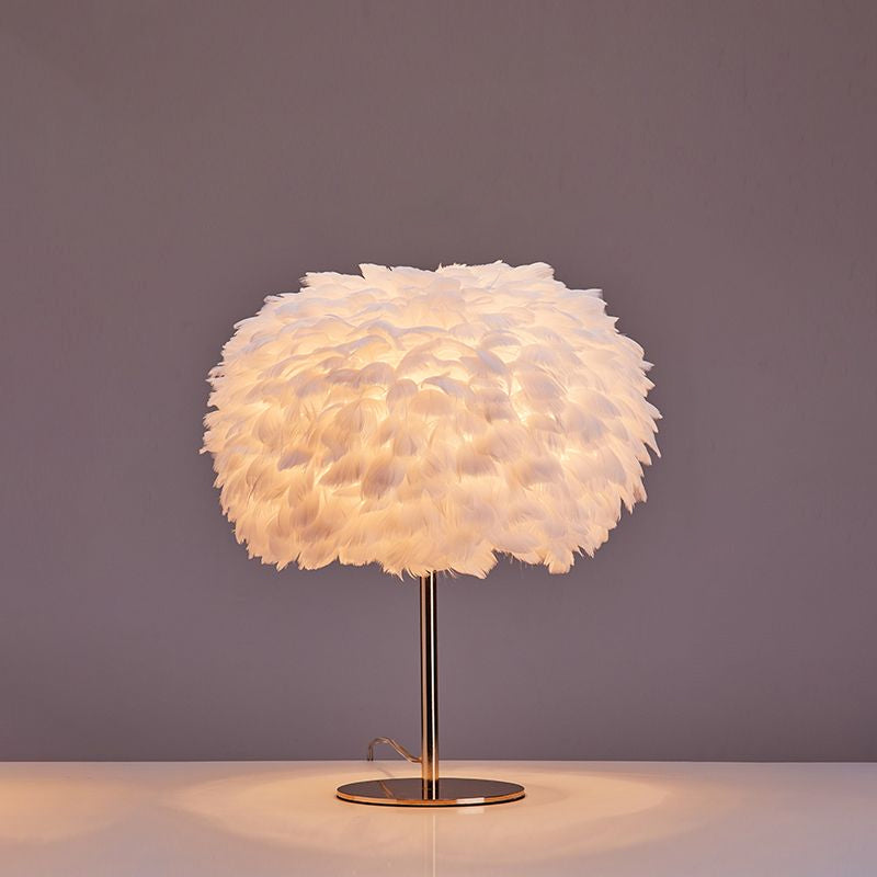 Nordic Style Spherical Nightstand Light Feather 1 Head Living Room Accent Table Lamp Gold White Straight Clearhalo 'Lamps' 'Table Lamps' Lighting' 2478589
