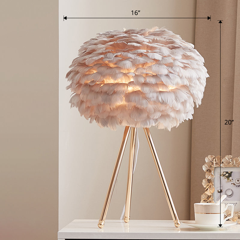 Nordic Style Spherical Nightstand Light Feather 1 Head Living Room Accent Table Lamp Clearhalo 'Lamps' 'Table Lamps' Lighting' 2478598