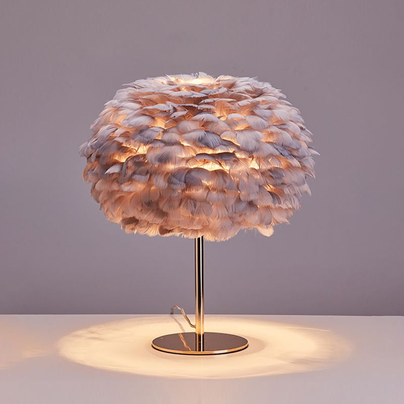 Nordic Style Spherical Nightstand Light Feather 1 Head Living Room Accent Table Lamp Gold Gray Straight Clearhalo 'Lamps' 'Table Lamps' Lighting' 2478603