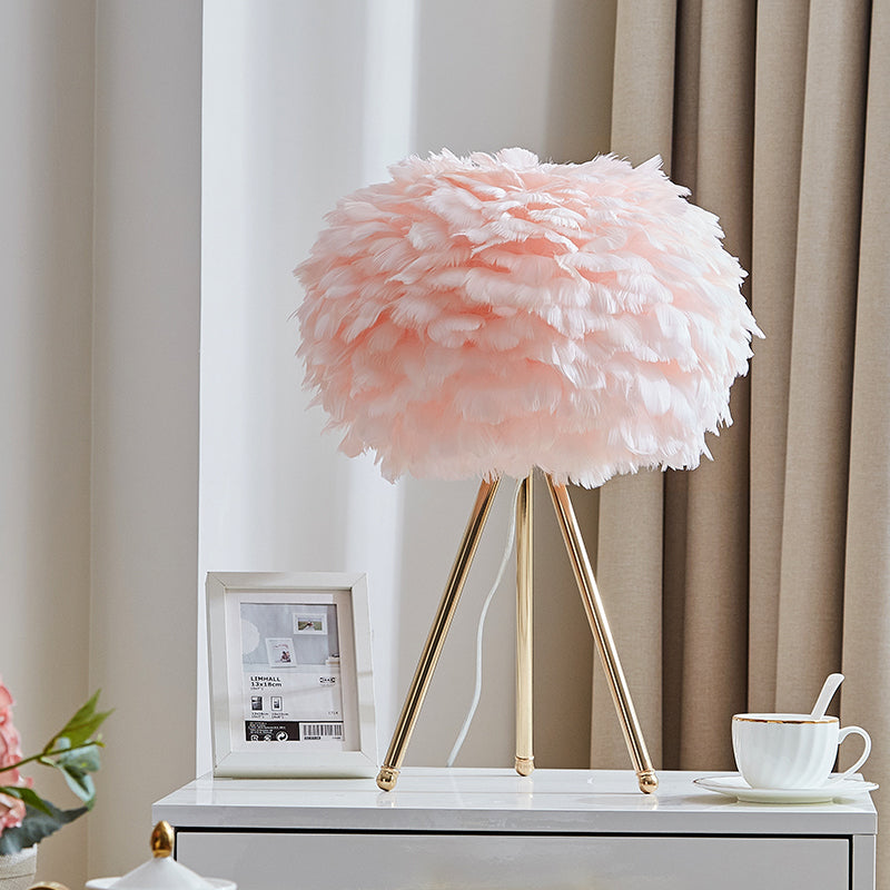 Goose Feather Sphere Table Lamp Nordic 1 Bulb Night Stand Light with Tripod Stand Clearhalo 'Lamps' 'Table Lamps' Lighting' 2478616