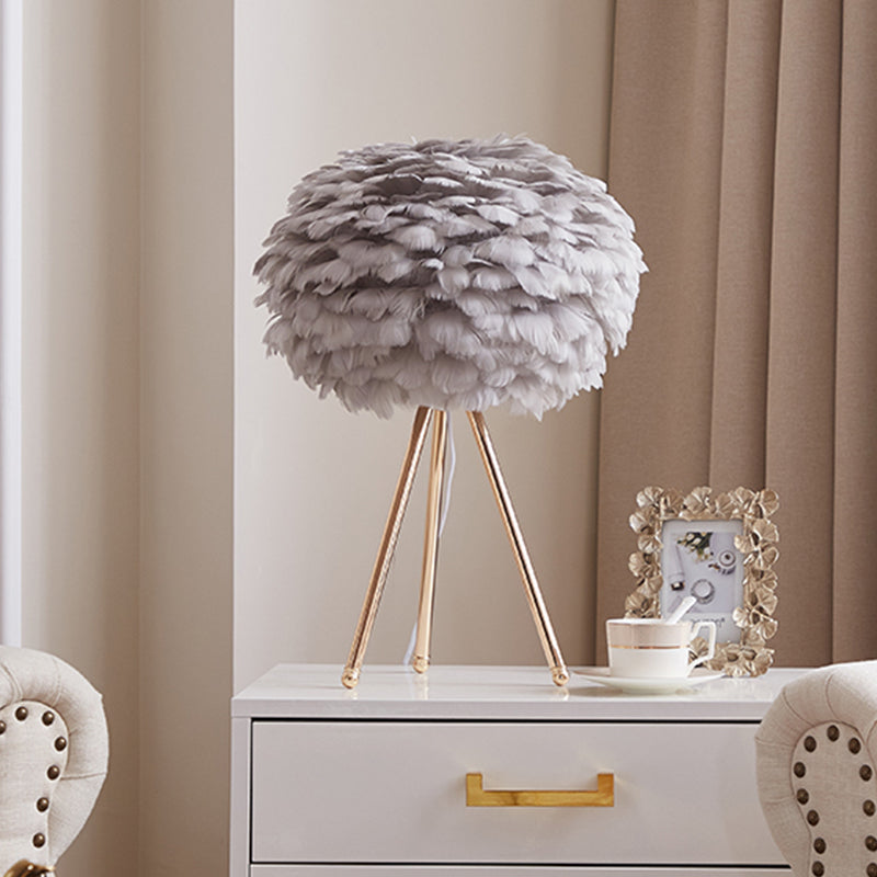 Goose Feather Sphere Table Lamp Nordic 1 Bulb Night Stand Light with Tripod Stand Clearhalo 'Lamps' 'Table Lamps' Lighting' 2478619