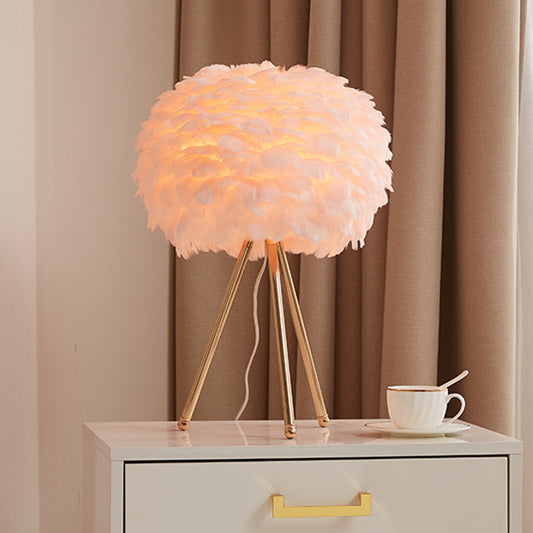 Goose Feather Sphere Table Lamp Nordic 1 Bulb Night Stand Light with Tripod Stand Clearhalo 'Lamps' 'Table Lamps' Lighting' 2478621