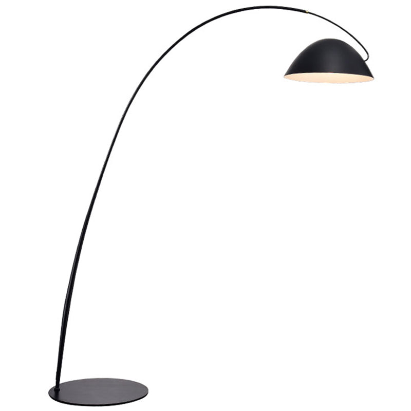 Swivelable Dome Shade Floor Lamp Designer 1 Bulb Black Standing Light with Fishing Rod Arm Black Clearhalo 'Floor Lamps' 'Lamps' Lighting' 2478631
