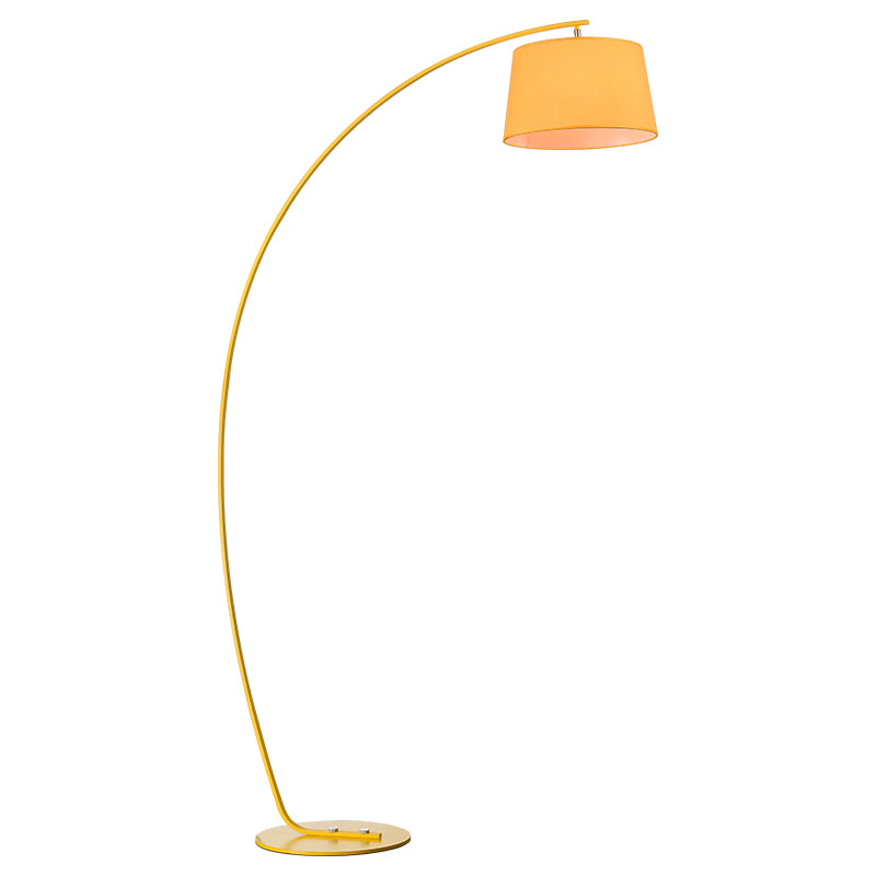 Fishing Rod Metallic Floor Lamp Macaron 1 Head Floor Standing Light with Lampshade Yellow Barrel Clearhalo 'Floor Lamps' 'Lamps' Lighting' 2478653