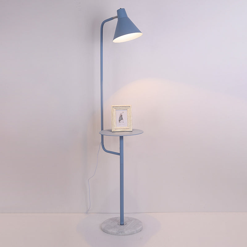 Macaron 1-Bulb Tray Floor Light Funnel Shaped Rotatable Standing Floor Lamp with Metal Shade Blue Clearhalo 'Floor Lamps' 'Lamps' Lighting' 2478663