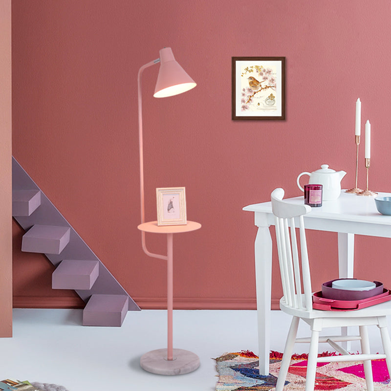 Macaron 1-Bulb Tray Floor Light Funnel Shaped Rotatable Standing Floor Lamp with Metal Shade Pink Clearhalo 'Floor Lamps' 'Lamps' Lighting' 2478664