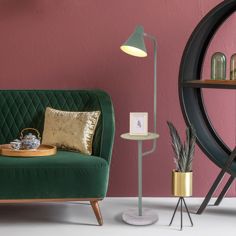 Macaron 1-Bulb Tray Floor Light Funnel Shaped Rotatable Standing Floor Lamp with Metal Shade Green Clearhalo 'Floor Lamps' 'Lamps' Lighting' 2478665