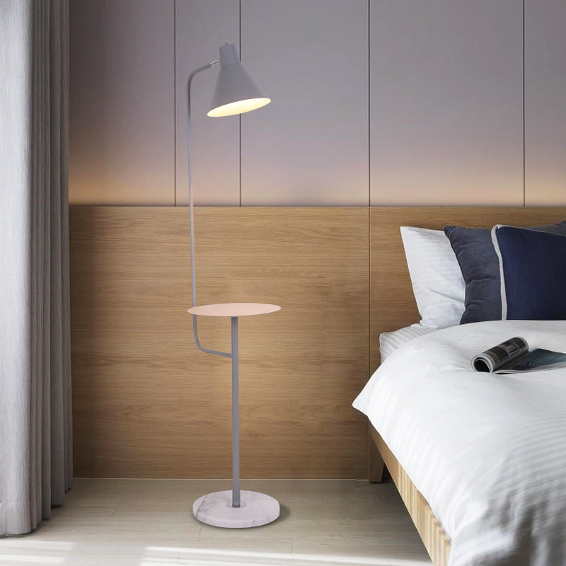 Macaron 1-Bulb Tray Floor Light Funnel Shaped Rotatable Standing Floor Lamp with Metal Shade Grey Clearhalo 'Floor Lamps' 'Lamps' Lighting' 2478666