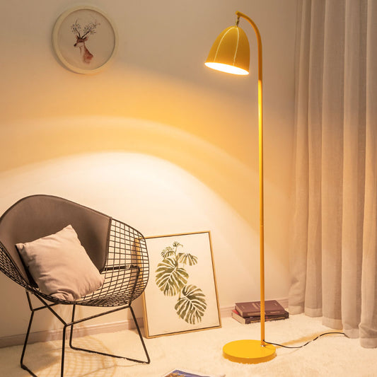 Single Living Room Floor Light Macaron Rotating Floor Reading Lamp with Bell Metal Shade Yellow Clearhalo 'Floor Lamps' 'Lamps' Lighting' 2478690