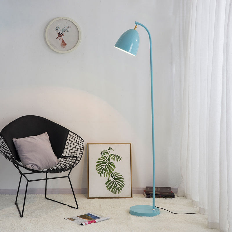 Single Living Room Floor Light Macaron Rotating Floor Reading Lamp with Bell Metal Shade Blue Clearhalo 'Floor Lamps' 'Lamps' Lighting' 2478691