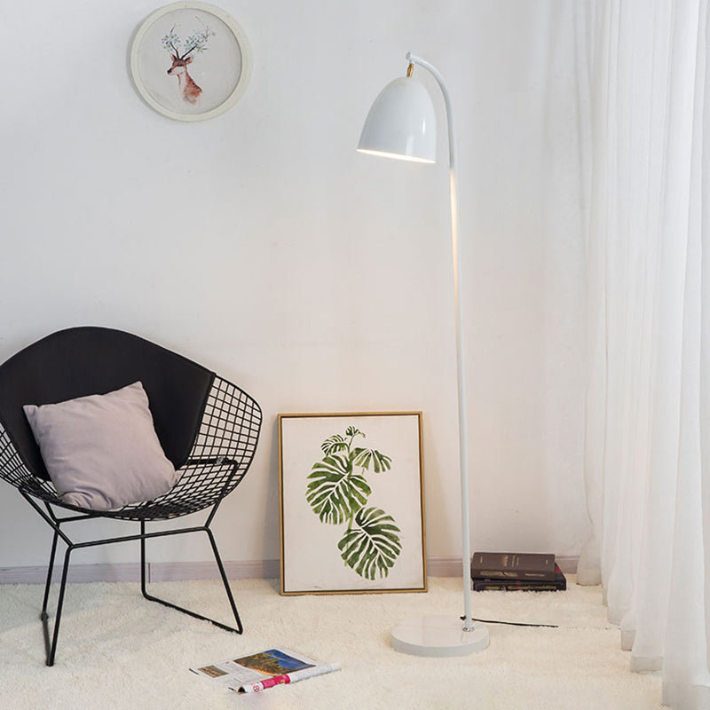 Single Living Room Floor Light Macaron Rotating Floor Reading Lamp with Bell Metal Shade White Clearhalo 'Floor Lamps' 'Lamps' Lighting' 2478693