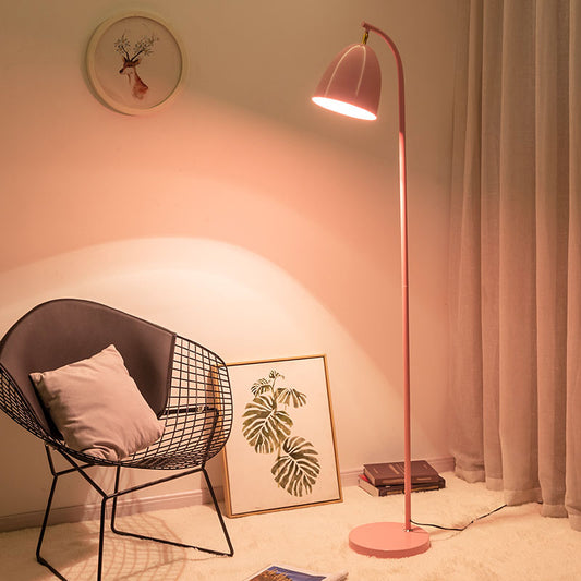 Single Living Room Floor Light Macaron Rotating Floor Reading Lamp with Bell Metal Shade Pink Clearhalo 'Floor Lamps' 'Lamps' Lighting' 2478694