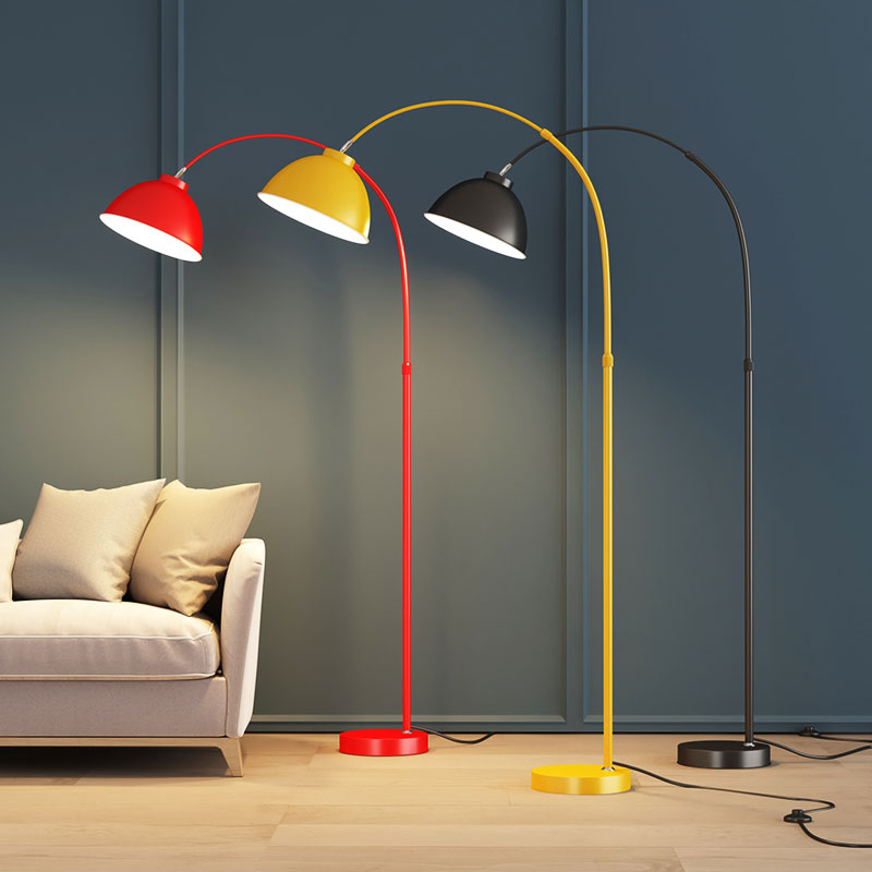 Domed Living Room Floor Lamp Metal 1 Bulb Macaron Standing Light with Adjustable Fishing Rod Arm Clearhalo 'Floor Lamps' 'Lamps' Lighting' 2478697