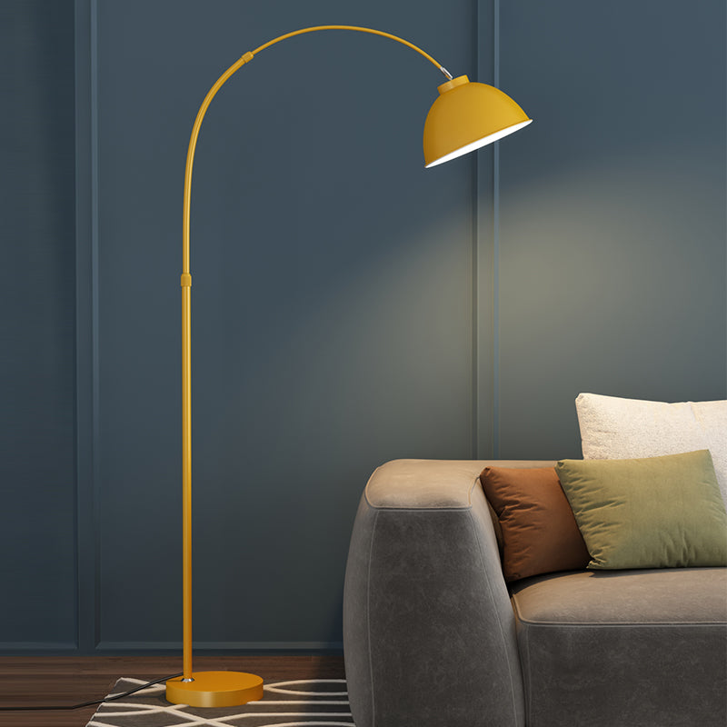 Domed Living Room Floor Lamp Metal 1 Bulb Macaron Standing Light with Adjustable Fishing Rod Arm Yellow Clearhalo 'Floor Lamps' 'Lamps' Lighting' 2478698