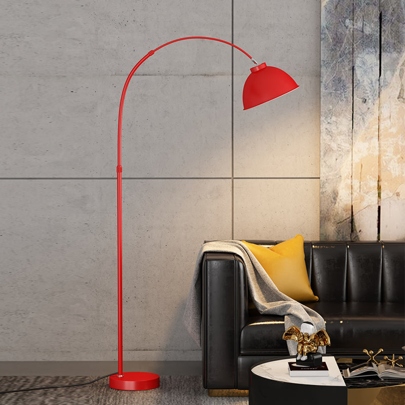 Domed Living Room Floor Lamp Metal 1 Bulb Macaron Standing Light with Adjustable Fishing Rod Arm Red Clearhalo 'Floor Lamps' 'Lamps' Lighting' 2478699