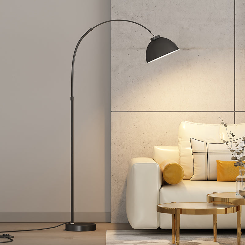Domed Living Room Floor Lamp Metal 1 Bulb Macaron Standing Light with Adjustable Fishing Rod Arm Black Clearhalo 'Floor Lamps' 'Lamps' Lighting' 2478700