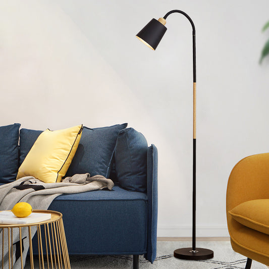 Rotatable Single-Bulb Tapered Floor Light Nordic Metal Stand Up Lamp for Living Room Black Curved Clearhalo 'Floor Lamps' 'Lamps' Lighting' 2478707
