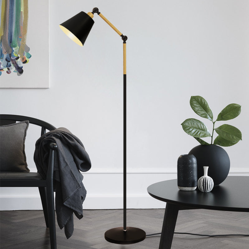Rotatable Single-Bulb Tapered Floor Light Nordic Metal Stand Up Lamp for Living Room Black Straight Clearhalo 'Floor Lamps' 'Lamps' Lighting' 2478708