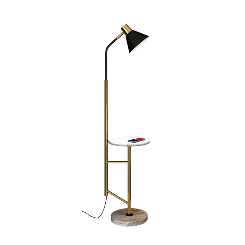 Cone Shade Living Room Task Floor Lamp Nordic Metal 1 Head Floor Light with Marble Tray Clearhalo 'Floor Lamps' 'Lamps' Lighting' 2478722