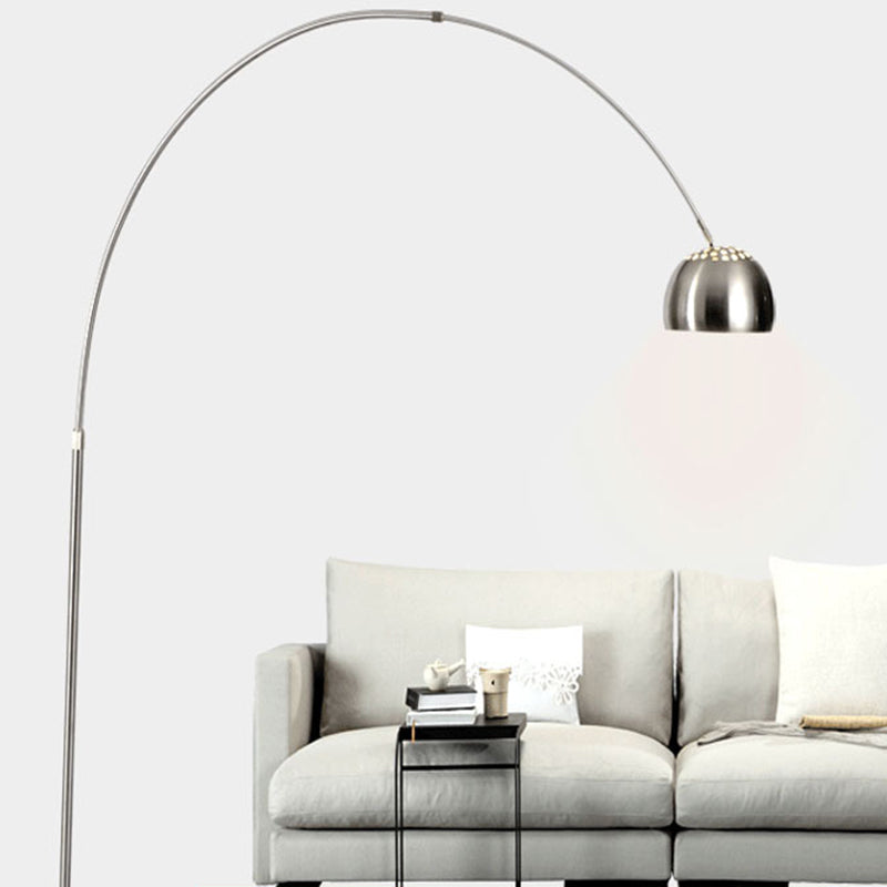 Stainless Steel Dome Floor Light Industrial 1 Bulb Living Room Standing Lamp with Vent Design and Fishing Rod Arm Clearhalo 'Floor Lamps' 'Lamps' Lighting' 2478724