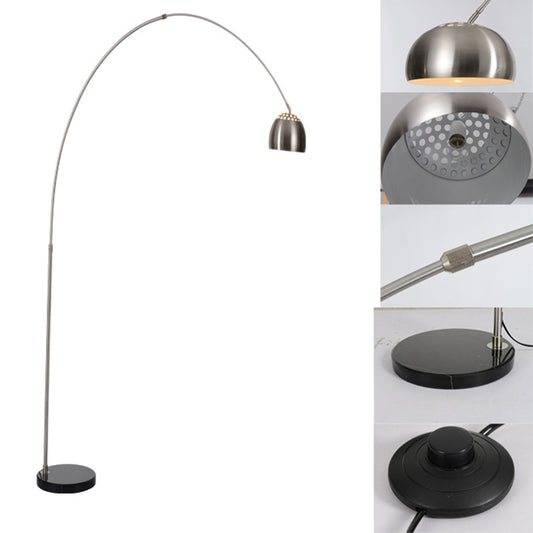 Stainless Steel Dome Floor Light Industrial 1 Bulb Living Room Standing Lamp with Vent Design and Fishing Rod Arm Clearhalo 'Floor Lamps' 'Lamps' Lighting' 2478725