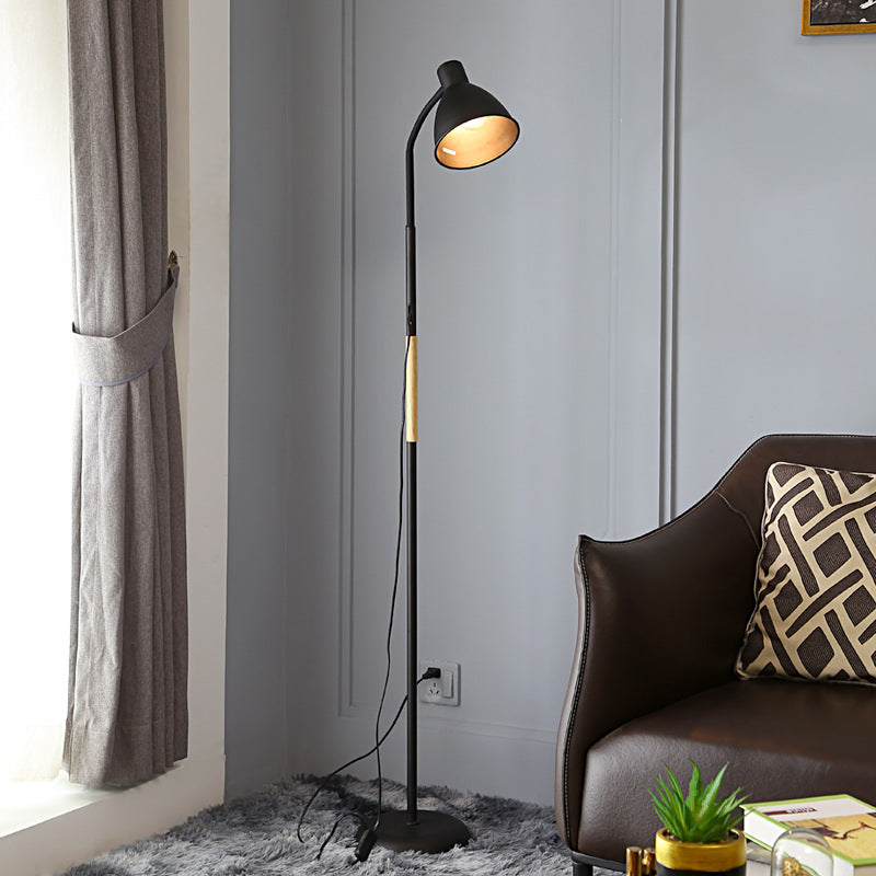 1-Light Metal Floor Reading Light Minimalist Bell Shaped Living Room Floor Lamp with Rolled Edge Clearhalo 'Floor Lamps' 'Lamps' Lighting' 2478732