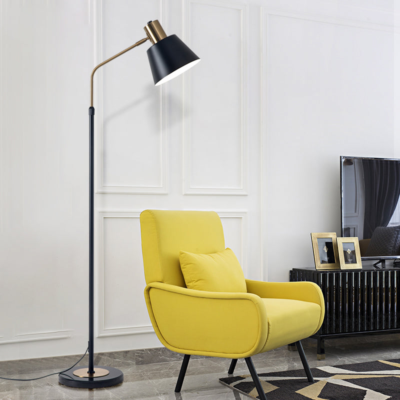 Adjustable Black Tapered Floor Lamp Industrial Metal Single Living Room Reading Light with Foot Switch Clearhalo 'Floor Lamps' 'Lamps' Lighting' 2478745