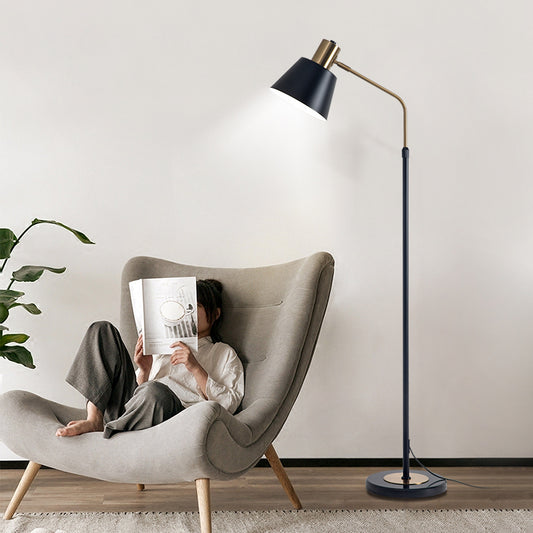 Adjustable Black Tapered Floor Lamp Industrial Metal Single Living Room Reading Light with Foot Switch Clearhalo 'Floor Lamps' 'Lamps' Lighting' 2478747