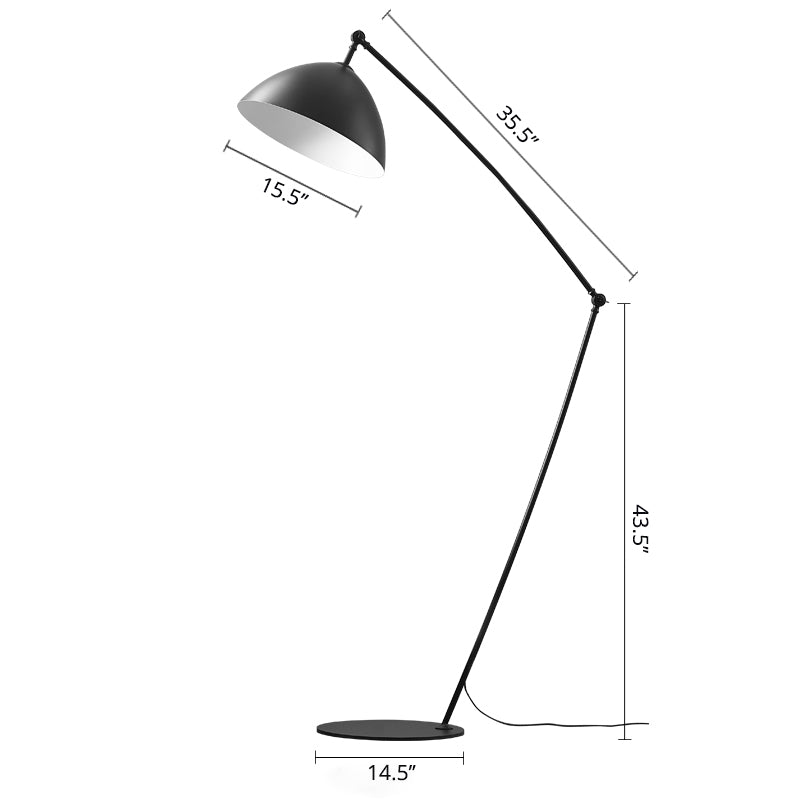 1 Head Bowl Floor Standing Light Industrial Black Metal Floor Lamp with 2-Joint Swing Arm Clearhalo 'Floor Lamps' 'Lamps' Lighting' 2478753
