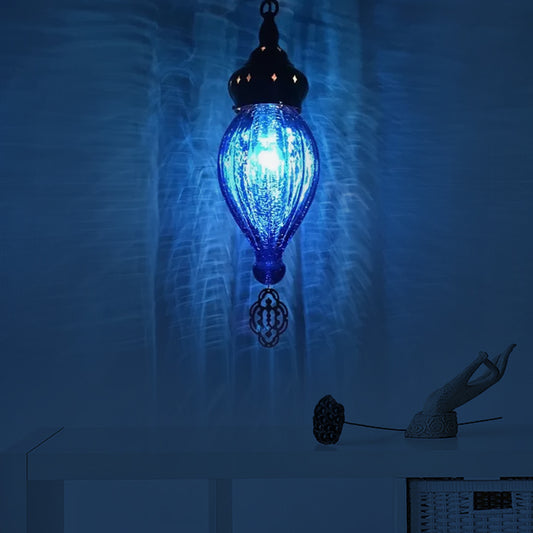 Traditional Droplet Hanging Lamp Blue/Green/Taupe Ribbed Glass 1/4 Bulbs Suspension Light for Bedroom Clearhalo 'Ceiling Lights' 'Glass shade' 'Glass' 'Pendant Lights' 'Pendants' Lighting' 247875