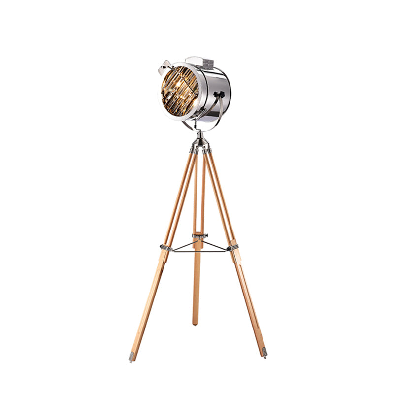 Industrial Tripod Spotlight Floor Lamp 1-Light Stainless Steel Standing Floor Light Clearhalo 'Floor Lamps' 'Lamps' Lighting' 2478763
