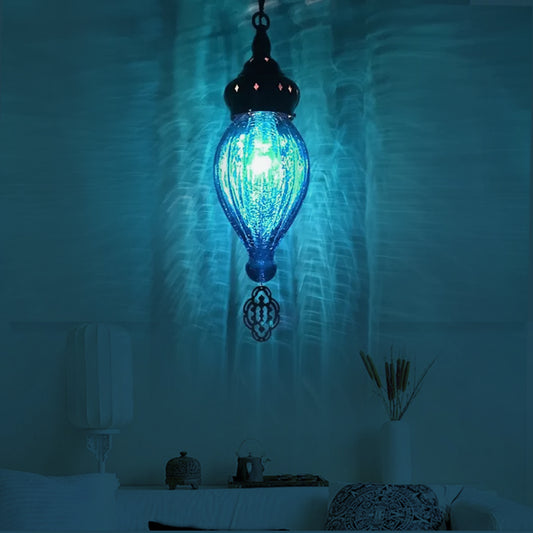 Traditional Droplet Hanging Lamp Blue/Green/Taupe Ribbed Glass 1/4 Bulbs Suspension Light for Bedroom Light Blue 1 Clearhalo 'Ceiling Lights' 'Glass shade' 'Glass' 'Pendant Lights' 'Pendants' Lighting' 247878