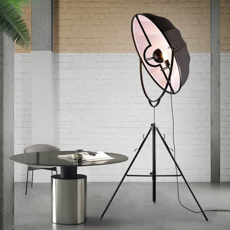 Radar Studio Floor Spotlight Industrial Style Fabric 1-Light Black Floor Lamp with Tripod Clearhalo 'Floor Lamps' 'Lamps' Lighting' 2478791