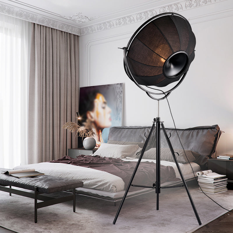 Radar Studio Floor Spotlight Industrial Style Fabric 1-Light Black Floor Lamp with Tripod Clearhalo 'Floor Lamps' 'Lamps' Lighting' 2478795