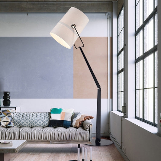 White Barrel Floor Lamp Creative Industrial Fabric Single Bedroom Adjustable Standing Light Clearhalo 'Floor Lamps' 'Lamps' Lighting' 2478799
