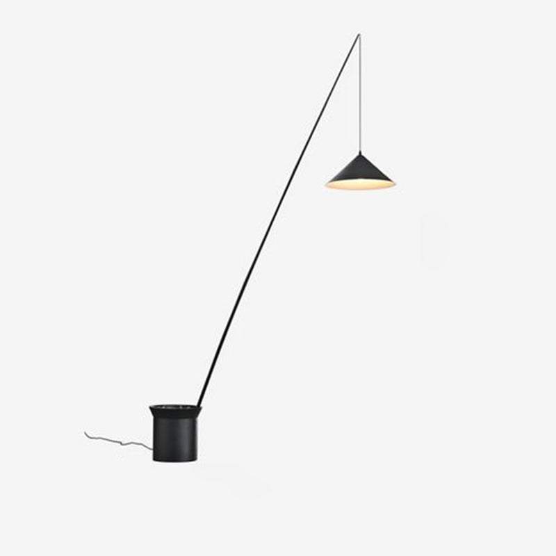 Single Dangling Cone Shade Floor Light Minimalistic Black Metal Stand Up Lamp with Rock Bucket Base Black Clearhalo 'Floor Lamps' 'Lamps' Lighting' 2478804