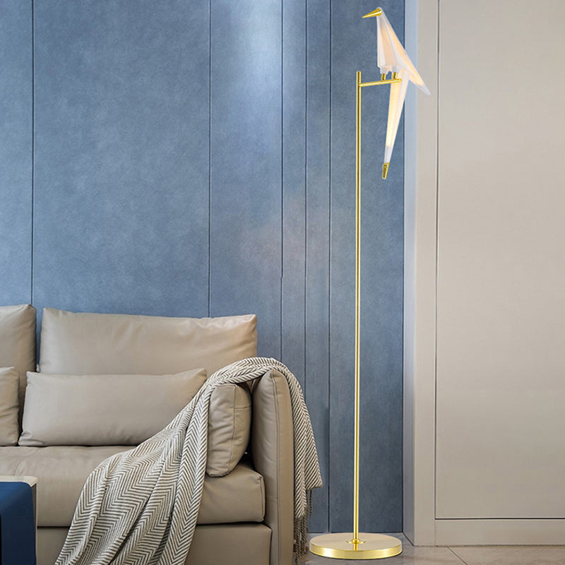 Decorative Origami Bird Floor Standing Lamp Acrylic Living Room Floor Light in Gold Clearhalo 'Floor Lamps' 'Lamps' Lighting' 2478811