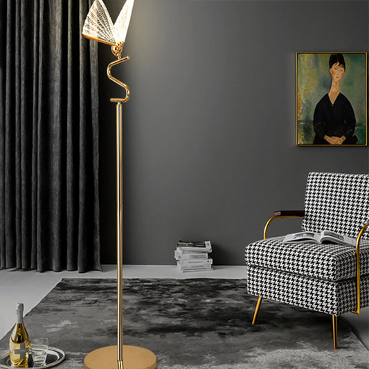 Gold Finish Shaded Floor Lighting Art Deco Acrylic LED Standing Light for Living Room Clearhalo 'Floor Lamps' 'Lamps' Lighting' 2478813