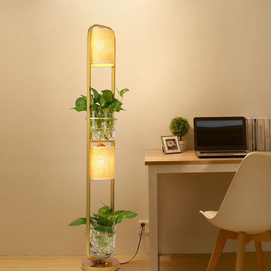 Cylindrical Fabric Floor Lamp Modern 2 Heads Standing Floor Light with Glass Plant Jar Clearhalo 'Floor Lamps' 'Lamps' Lighting' 2478822