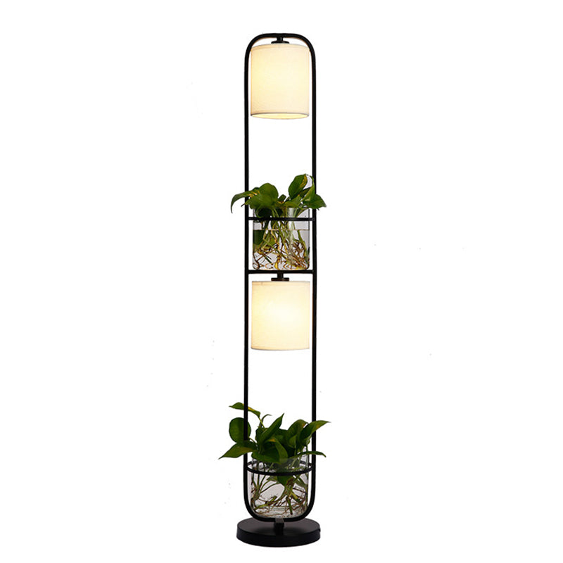 Cylindrical Fabric Floor Lamp Modern 2 Heads Standing Floor Light with Glass Plant Jar Clearhalo 'Floor Lamps' 'Lamps' Lighting' 2478824