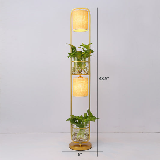 Cylindrical Fabric Floor Lamp Modern 2 Heads Standing Floor Light with Glass Plant Jar Clearhalo 'Floor Lamps' 'Lamps' Lighting' 2478825