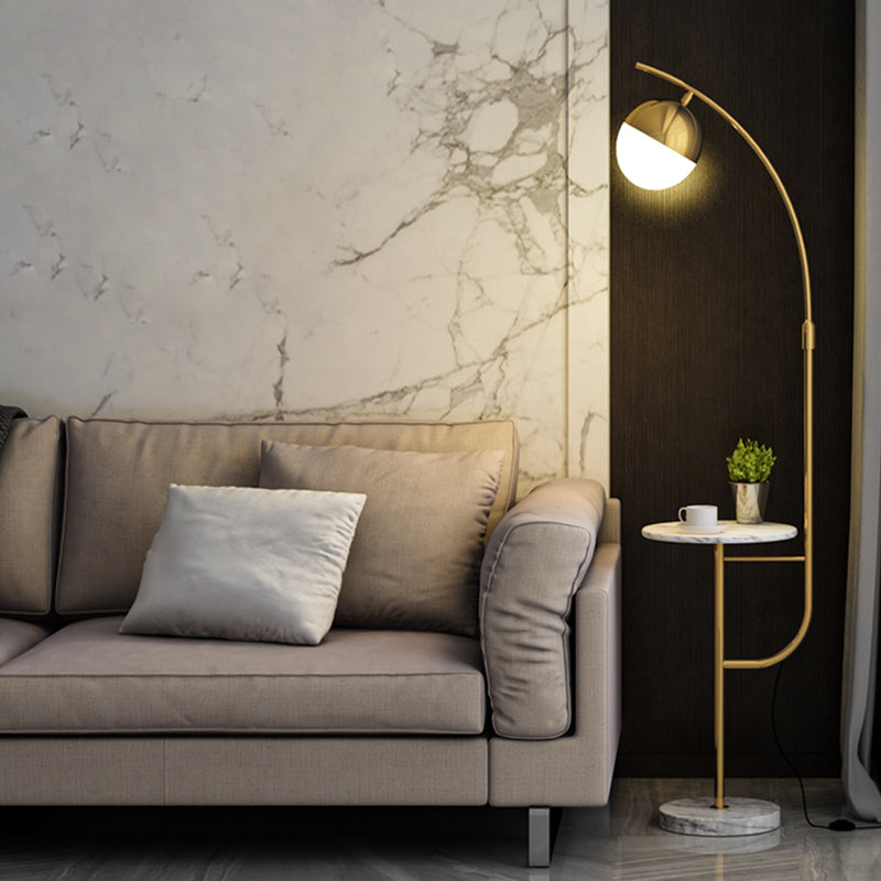 Opal Glass Ball Floor Light Minimalist Single Standing Floor Lamp with Marble Tray Clearhalo 'Floor Lamps' 'Lamps' Lighting' 2478843