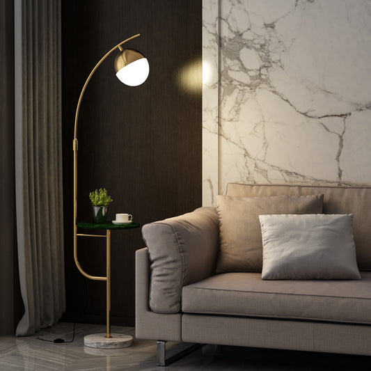 Opal Glass Ball Floor Light Minimalist Single Standing Floor Lamp with Marble Tray Clearhalo 'Floor Lamps' 'Lamps' Lighting' 2478846