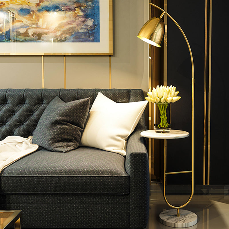 Bell Shaped Floor Reading Lamp Postmodern Metal 1 Head Living Room Floor Light with Side Table White-Gold Clearhalo 'Floor Lamps' 'Lamps' Lighting' 2478852