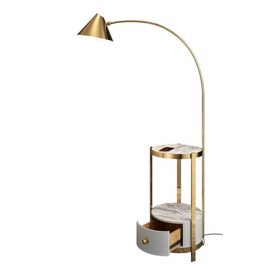 Metal Fishing Rod Floor Lamp Postmodern Style 1 Bulb Standing Light with Swivel Cone Shade and Marble Tray Cabinet Clearhalo 'Floor Lamps' 'Lamps' Lighting' 2478864