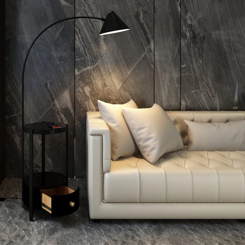 Metal Fishing Rod Floor Lamp Postmodern Style 1 Bulb Standing Light with Swivel Cone Shade and Marble Tray Cabinet Clearhalo 'Floor Lamps' 'Lamps' Lighting' 2478865