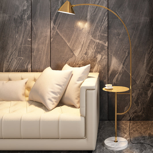 1-Bulb Living Room Tray Floor Light Minimalist Adjustable Standing Lamp with Cone Metal Shade Gold Clearhalo 'Floor Lamps' 'Lamps' Lighting' 2478873