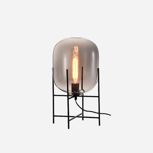 Glass Capsule Floor Light Designer 1 Bulb Black Standing Lamp with Metal H-Brace Smoke Gray 9" Clearhalo 'Floor Lamps' 'Lamps' Lighting' 2478885